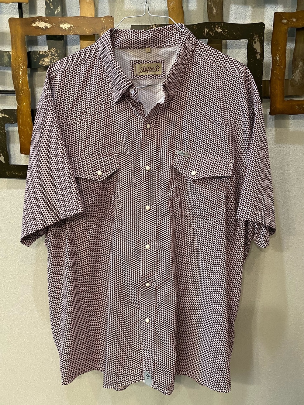 Rafter C Mens 2XL Short Sleeve Western Snap Shirt Texas Print Pearl Snaps
